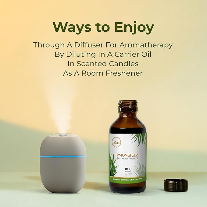 My Ace Lemongrass Essential Oil – 100% Pure & Natural, Steam Distilled, Therapeutic Grade for Diffusers, Aromatherapy, Soap & Candle Making, Non-GMO, Vegan – 4 fl oz