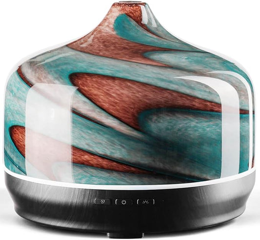 Porseme 500ml Glass Essential Oil Diffuser Aromatherapy Ultrasonic Cool Mist Humidifier 15-21 Running Hours Waterless Auto-Off Air Diffusers for Sleeping Yoga Working Spa(Teal Green)