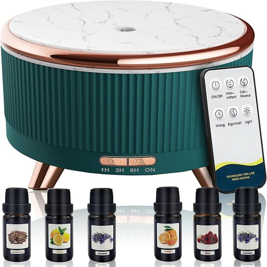 Essential Oil Diffuser for Home with 6 Essential Oils Set,500ml Diffuser with R/C 7 Colors Light & 3 Mist Mode Automatic Shut-Off,Aromatherapy Diffusers for Home,Office,Yoga,Spa,Gift