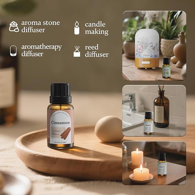 Natural Essential Oil Blend Set - 6x10ml Earthy & Woody Collection - Plant-Based Scented Oils for Diffuser, Home Spa & DIY Crafts - Citronella, Cedarwood, Cinnamon, Bergamot, Grapefruit, Eucalyptus