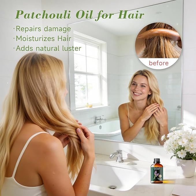 Patchouli Essential Oil, Mumianhua Pure Patchouli Oil, Aged & Earthy Aroma for Outdoor Spray, Natural Perfume Base & Grounding Diffuser Blends, Hair, Skin, Soap Making3.38 Fl Oz