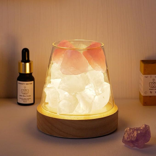 Runyangshi Rose Quartz Clear Quartz Night Lamp Natural Healing Crystal Atmosphere Lamp with Remote Control Bedside USB Port 7 Colours Dimming Mode Bedroom Lamp Home Decor Gift