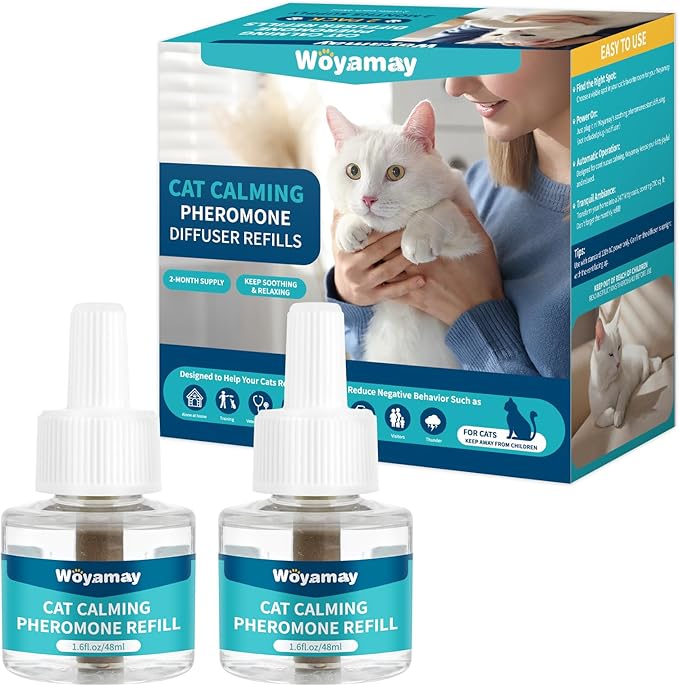 Woyamay Cat Calming Diffuser Refills - Cat Pheromones Calming Diffuser for Cats Relieve Anxiety & Stress, 2-Month Supply Cat Pheromone Diffuser Refills (Fits All Common Diffuser