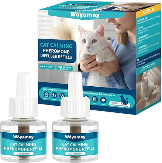 Woyamay Cat Calming Diffuser Refills - Cat Pheromones Calming Diffuser for Cats Relieve Anxiety & Stress, 2-Month Supply Cat Pheromone Diffuser Refills (Fits All Common Diffuser