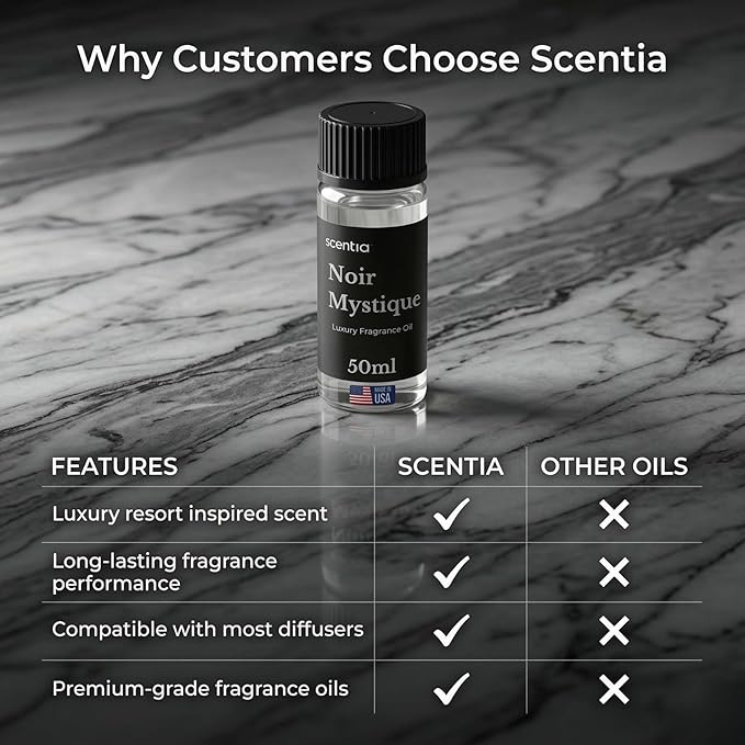 Scentia Noir Mystique Hotel Scent Diffuser Oil – Luxury Fragrance Inspired by Edition Hotel – 50 mL – Rose, Bergamot & Musk Essential Oil Blend for Home, Office & Aromatherapy Diffusers, Made in USA