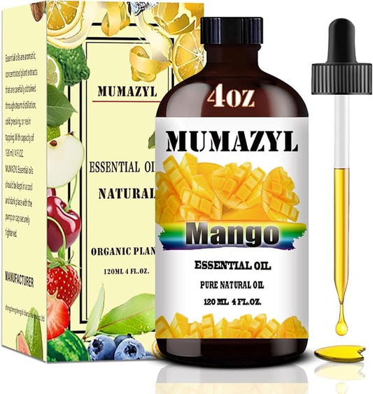 Mango Essential Oil, Mango Oil 4 Fl Oz 120ML for Diffuser Humidifier Yoga Cleaning DIY Candle Soap Making MUMAZYL Essential Oils