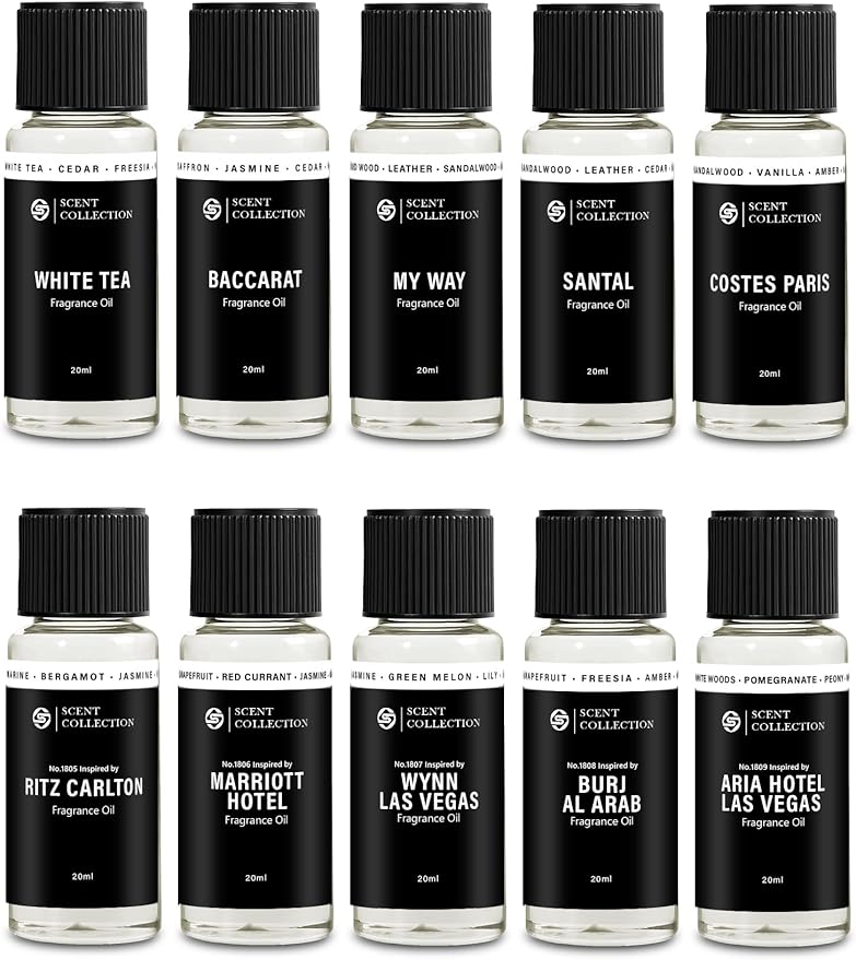 Hotel Diffuser Oil Set-Top 10 Scents 20ml/0.68fl oz Inspired by 5-Star Hotels - Gift Set for Diffuser & Room Scenting - Aromatherapy Oils with Notes of Cardamom, Tuscan Leather, and Sandalwood