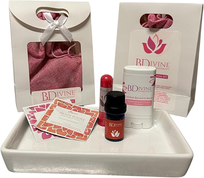 B Divine Aromatherapy Menopause Support Kit, Balance Balm and Essential Oil Set for Hot Flashes