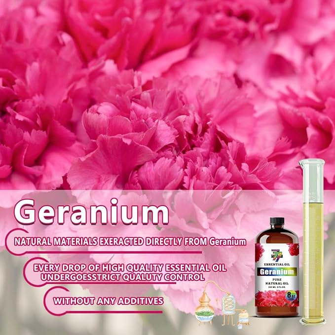 Geranium Essential Oil - GV77ZF Geranium Oils for Diffusers, Humidifiers, DIY Candles, Soap, Cleaning, Home, Office, Yoga, Massage, Gifts - 8 fl oz (240 ml)