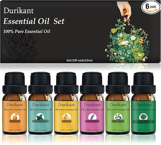 Essential Oil Set - 100% Pure Natural, 6-Pack (Tea Tree, Eucalyptus, Lavender, Orange, Peppermint, Lemon Oils) - 0.33 Fl Oz Each