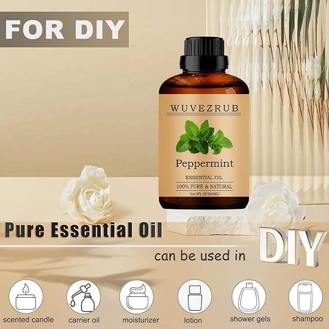 Peppermint Essential Oils, 240ML Pure and Natural Essential Oil for Aromatherapy Diffuser - Peppermint /8 Fl Oz
