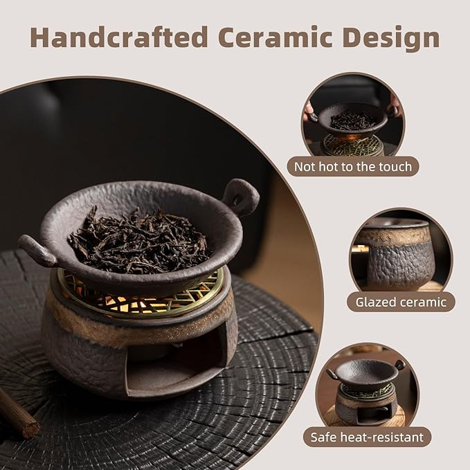Cedar Aromatherapy Burner & Ceramic Oil Warmer for Home & Office (Heat-Resistant Double-Handled Baking Tray + Stone-Patterned Oven + Accessories)