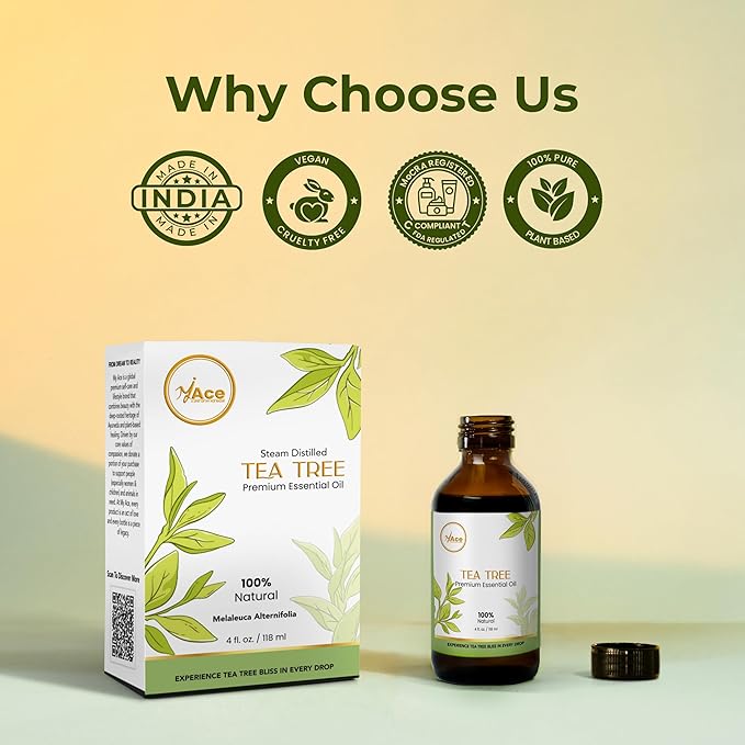 My Ace Tea Tree Essential Oil – 100% Pure & Natural, Premium Therapeutic Grade Oil for Face, Skin, Hair, Scalp, Diffuser & Aromatherapy – 4 fl oz with Dropper
