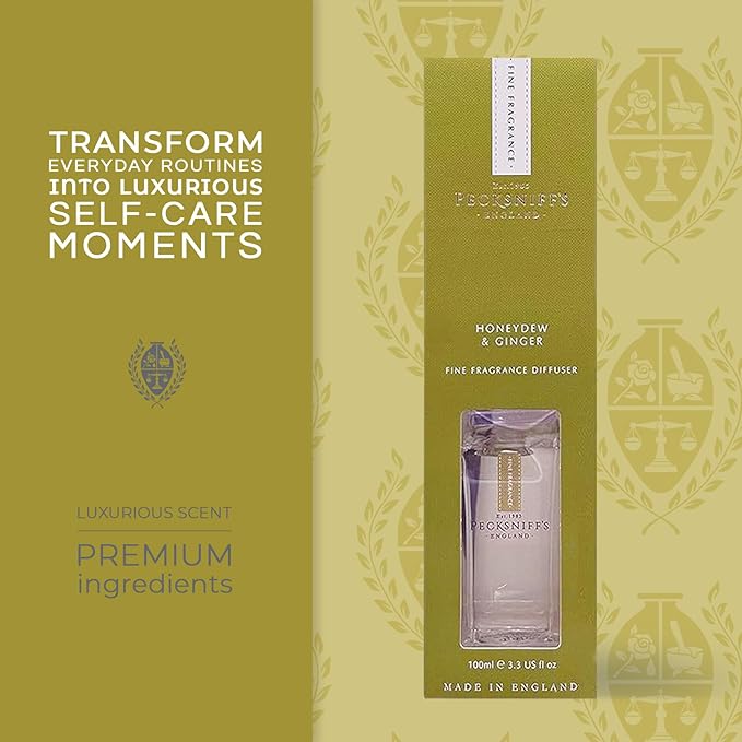 Pecksniff's Prestige Square Reed Diffuser Set, Honeydew & Ginger, 100 ml/3.38 Fl Oz