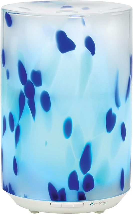 PureGuardian 200ml Ultrasonic Cool Mist Designer Glass Aromatherapy Essential Oil Diffuser with Night Light & 3 Speed Mist Options, Blue, SPA325CA