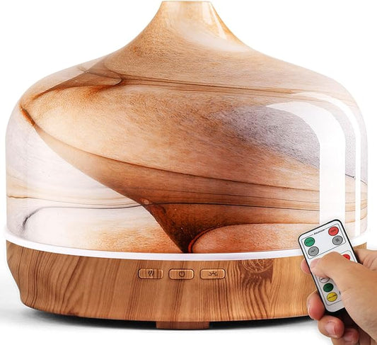 Porseme 500ml Glass Essential Oil Diffuser Aromatherapy Ultrasonic Cool Mist Humidifier 15-21 Running Hours Diffusers with Remote Control for Sleeping Yoga Working Spa(Desert