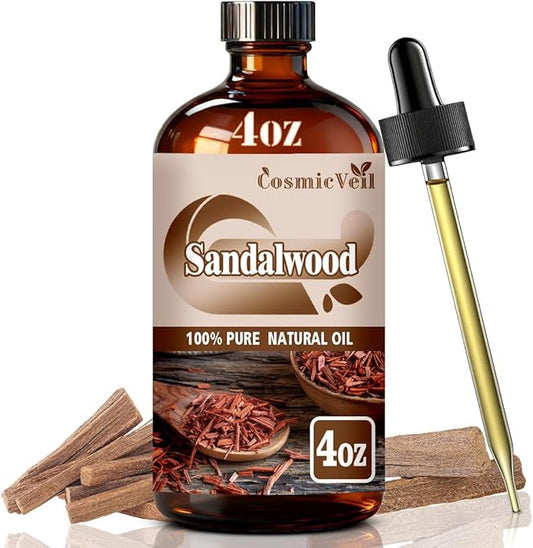 Sandalwood Essential Oil Sandalwood Oil for Aroma Diffuser,Humidifier,Home Fragrance,Cleaning,Body Care,Massage,Yoga,DIY Candle,DIY Soap CosmicVeil（Sandalwood，4 Fl Oz (Pack of 1)）