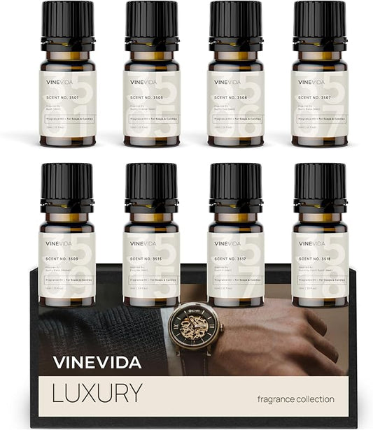 VINEVIDA [Set of 8] Luxury Scents for Candle Making, Made in USA Candle Fragrance Oil, Soap Making Essential Oils, Diffuser Oil Scents