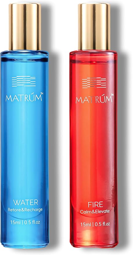 Essential Oil Roll-On Ritual Duo for Warmth & Restful Sleep, Botanical Aromatherapy Gift Set with Fire and Water Blends, 2 x 15ml