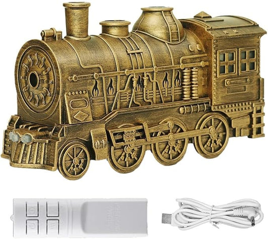 FABULETTA 300ml Retro Steam Train Essential Oil Diffuser with Cool Mist Humidifier, Quiet 25dB Operation, Auto Shut-Off, Dual Light Modes & Timer for Bedroom(Copper colored)