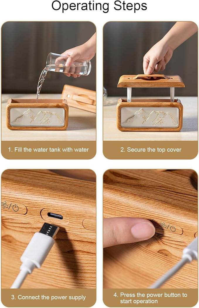 600ml Essential Oil Diffuser, Dual Spray Mountain Aromatherapy Diffuser Cool Mist Humidifier with Light, Essential Oil Scent for Home Bedroom (Dark Wood Grain)