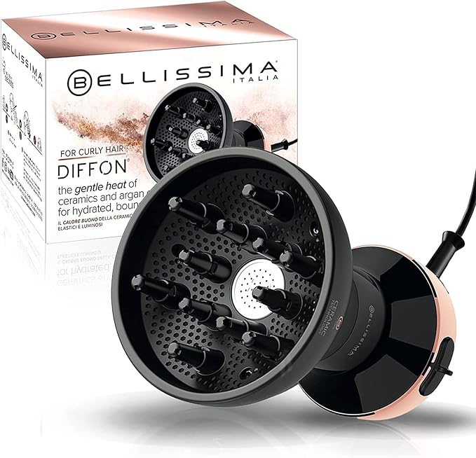 Bellissima Diffon Ceramic Diffuser Hair Dryer for Curly Hair - 2-in-1 Blow Dryer with Diffuser - Reduces Frizz, Defines Curls, Volumizes - Lightweight, Compact, Easy Hold Handle