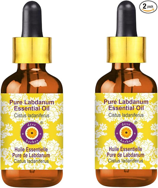 dève herbes Labdanum Essential Oil (Cistus ladaniferus) with Glass Dropper | Pure | Viscous Texture | Unisex | All Skin Types | External Use | Natural Extract | Steam Distilled 50ml X 2 (3.38 oz)