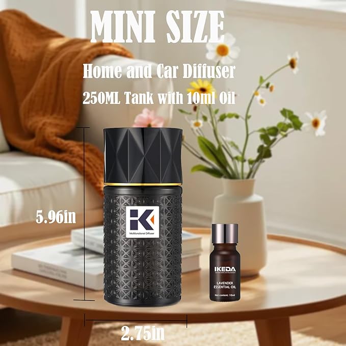 Essential Oil Diffuser, 35 Million Negative Ions Fresh Air, Glass Oil Diffuser with Warm Night Light, Auto Shut-Off, 250ml Ultrasonic Cool Mist Humidifier for Home,Car,Spa,Yoga (Black, Lavender)
