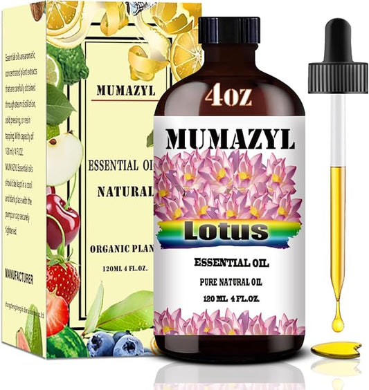 Lotus Essential Oil, Lotus Oil 4 Fl Oz 120ML for Diffuser Humidifier Yoga Cleaning DIY Candle Soap Making MUMAZYL Essential Oils
