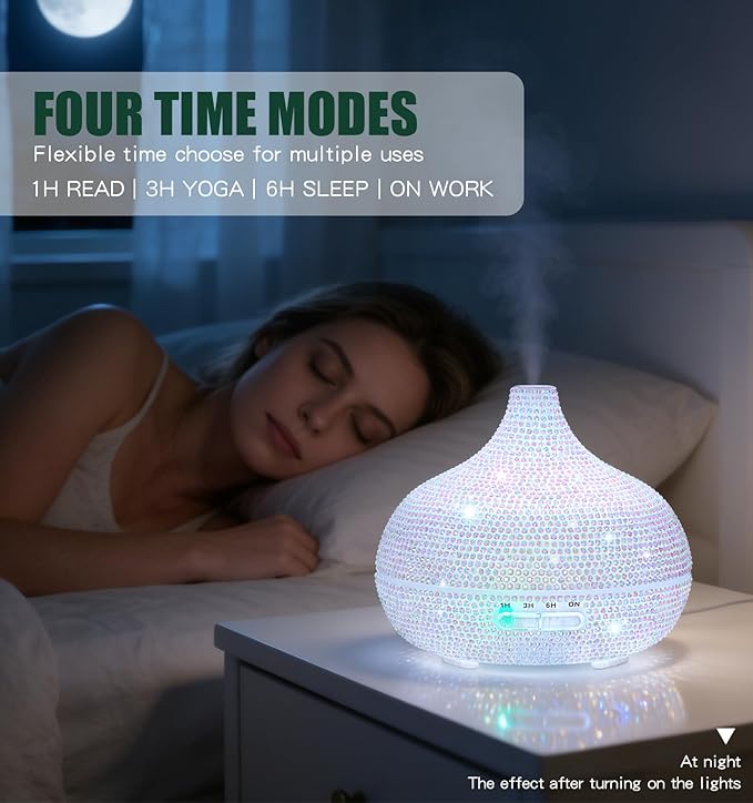 Bling Rhinestone Onion Aromatherapy Diffuser for Home Bedroom 500ml Large Oil Diffuser Artistic Charm with Vibrant 7-Color Ambient Lighting Cool Mist Humidifier
