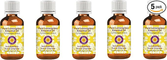 dève herbes Pure Lemongrass Essential Oil (Cymbopogon citratus) Steam Distilled (Pack of Five) 100ml X 5 (16.9 oz)