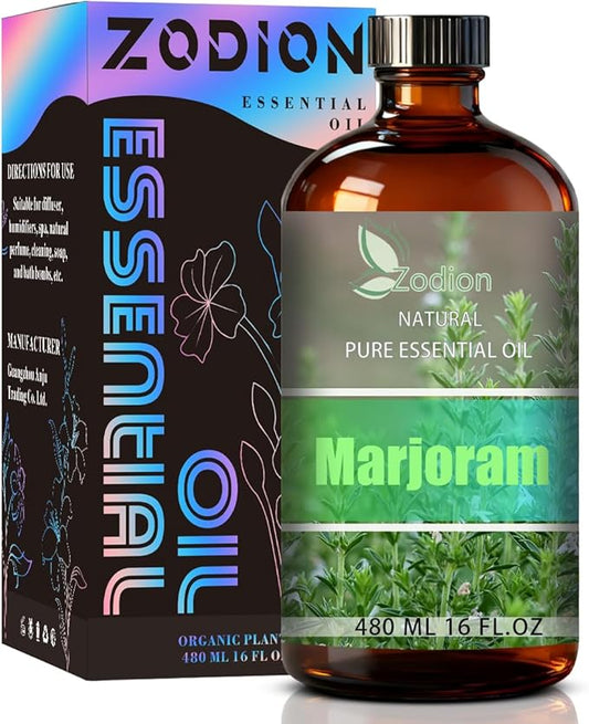 Marjoram Essential Oil, 16 fl oz (480ml) - ZODION Marjoram Fragrance Oil for Diffuser, Massage, Humidifier, DIY Candle, Soap Making, Home, Bath, Yoga