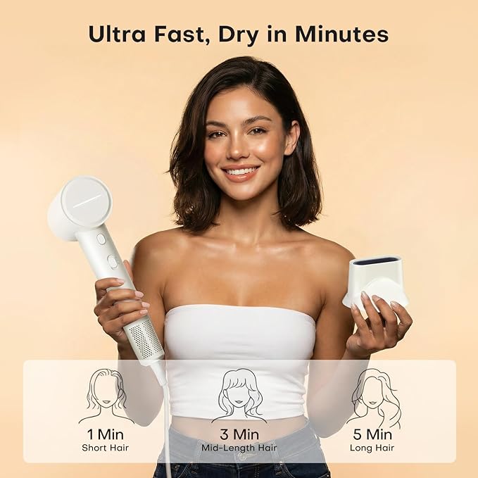 High Speed Hair Dryer 110000 RPM with 1 Billion Plasma Ions, Ionic Blow Dryer Frizz Free Fast Drying with Magnetic Diffuser for Curly Hair, Low Noise Lightweight Thermo Control Hair Dryer for Women