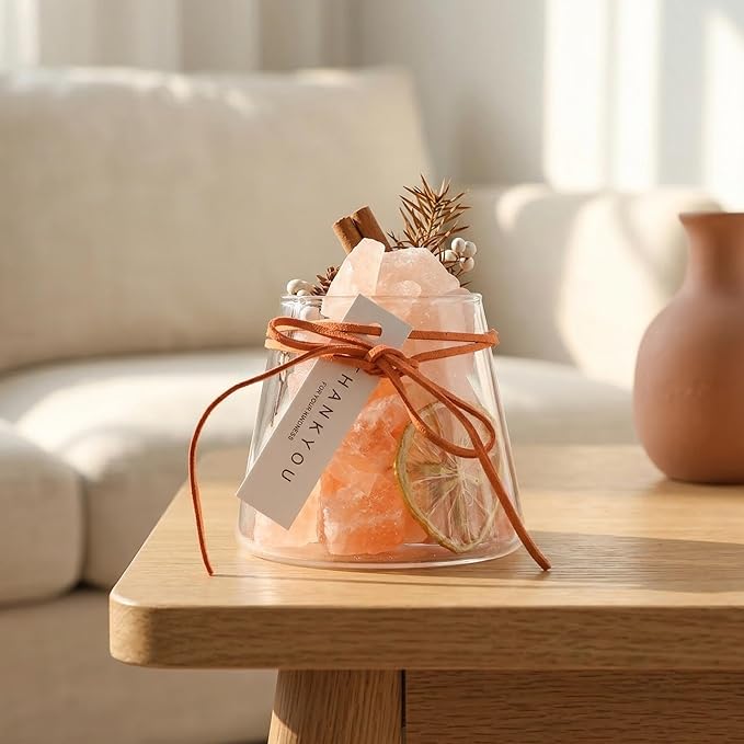 Himalayan Salt Stone Diffuser DIY Kit, Natural Crystal Aromatherapy with Essential Oil, Salt and Stone Gift Set for Home Decor, Eco-Friendly Air Freshener for Bedroom Office Wellness(Orange)