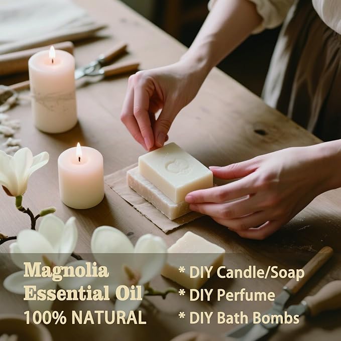 Magnolia Essential Oil – MLYNKL Magnolia Oils 4.33 fl oz for Diffusers, Humidifiers, Massage, DIY Candles, Soap, Cleaning, Home, Yoga, Office, Gifts - 130 ml