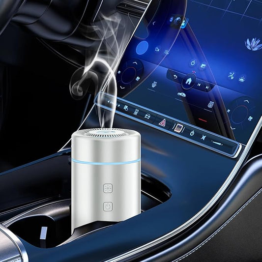 SEEDSEEL 100ML Car Essential Oil Diffuser, Rechargeable Battery Powered, Cordless Portable Aromatherapy Humidifier with 7 LED Color Lights 2 Timer Modes for Car Room Home Office (Silver)
