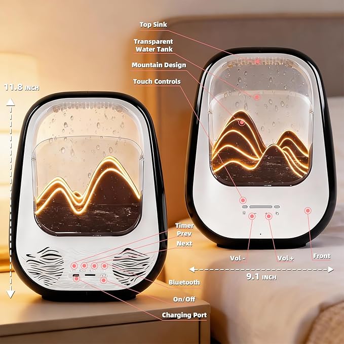 8-in-1 White Noise Sound Machine with Aroma Diffuser, Rain Sound Machine for Sleeping, Stress Relief, Waterfall Sound Machine Night Light Timer for Bedroom Office Home Decor, Black