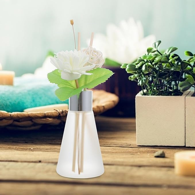 Abaodam Glass Reed Diffuser Bottle Set with Dried Flower Sticks, Ocean Scent Aroma Supplies, 3pcs Decorative Aromatherapy Vase for Bathroom and Home Fragrance