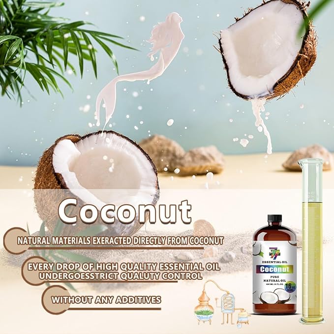 Coconut Essential Oil - GV77ZF Coconut Oils for Diffusers, Humidifiers, DIY Candles, Soap, Cleaning, Home, Office, Yoga, Massage, Gifts - 16 fl oz (480 ml)