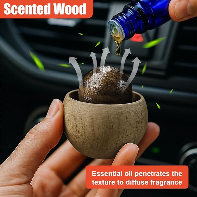 Wood Ball Car Essential Oil Diffuser, Car Dashboard Air Vent Trim Clips, Vintage Design Automotive Interior Decoration for Office, Home (1PC)