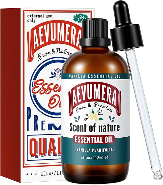 Vanilla Essential Oil 4OZ Natural Vanilla Oil Aroma Essential Oil for Diffuser, Humidifier, Skin, Soap & Candle Making Scent, DIY Perfume 118ML