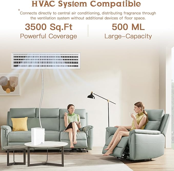 Waterless Essential Oil Diffuser HVAC Scent Machine - Smart APP & WiFi Control 3500 sq. ft Coverage Cold Air Aroma, Minimalist Aromatherapy Diffusers 500ML for Home Hotel Office Large Room
