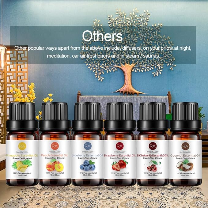 Fruity Essential Oils Set - Top 6 for Diffusers, Candle Making Scents, Fragrance, Aromatherapy, Gifts - Pineapple, Blueberry, Peach, Strawberry, Cherry, Coconut (10mL)