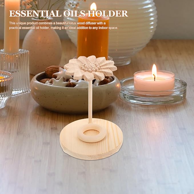 Wood Lotus Aromatherapy Diffuser and Essential Oil Holder 2-in-1 Wooden Display Stand for Home and Office Natural Essential Oil Storage Organizer