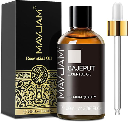 MAYJAM Cajeput Essential Oil, 3.38FL.OZ Pure Essential Oils with Glass Dropper, Large Volume Cajeput Oil, Perfect for Massage, DIY Candle and Soap Making (100ML)