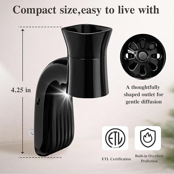 4 Pack Wall Fragrance Plug in with Night Light Compatible with Bath & Body Works Wallflowers, Plug in Aromatherapy Diffuser for Bedroom, Home Fragrance, Relaxing Atmosphere - Black