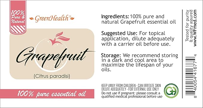 Grapefruit (Pink) Essential Oil - 128 fl oz (1 Gallon) Plastic Bottle w/Cap - 100% Pure Essential Oil by GreenHealth