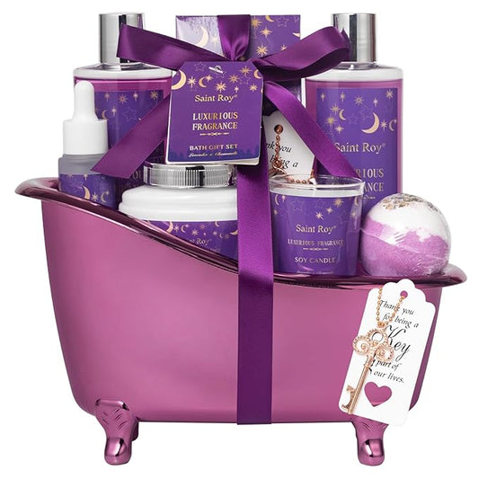 Mothers Day gift Bath Basket Spa Kit Spa Gifts for Women, Bath and Body Basket Set 10pcs Self Care Kit Lavender Scent Birthday Gifts Skin Care Set, Christmas Gifts for Women, Beauty kits Bridal Shower