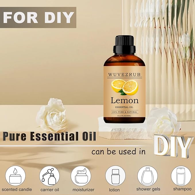 Lemon Essential Oil - 60ML, 100% Pure and Natural for Aromatherapy Diffuser - 2 Fl Oz