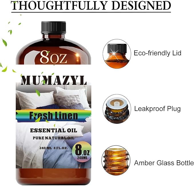 Fresh Linen Essential Oil, Fresh Linen Oil 8 Fl Oz 240ML for Diffuser Humidifier Yoga Cleaning DIY Candle Soap Making MUMAZYL Essential Oils